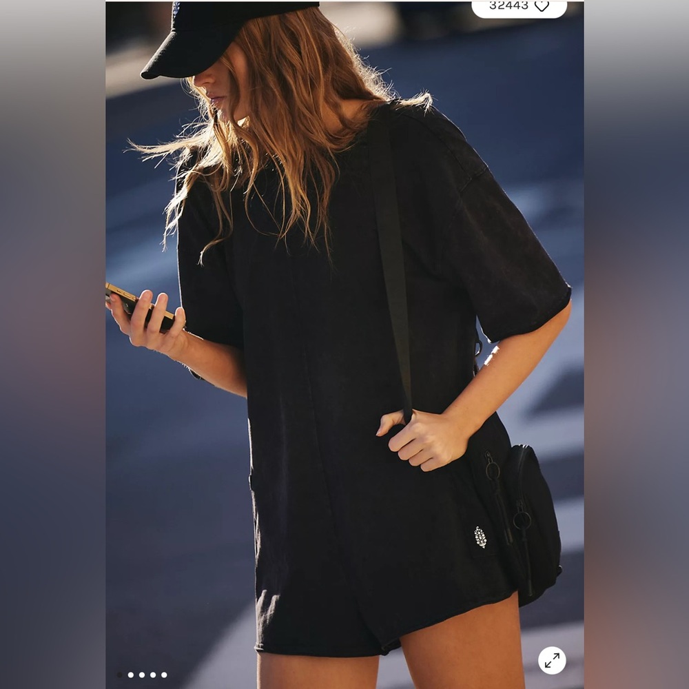 Free People Hot Shot Tee Romper Washed Black XS